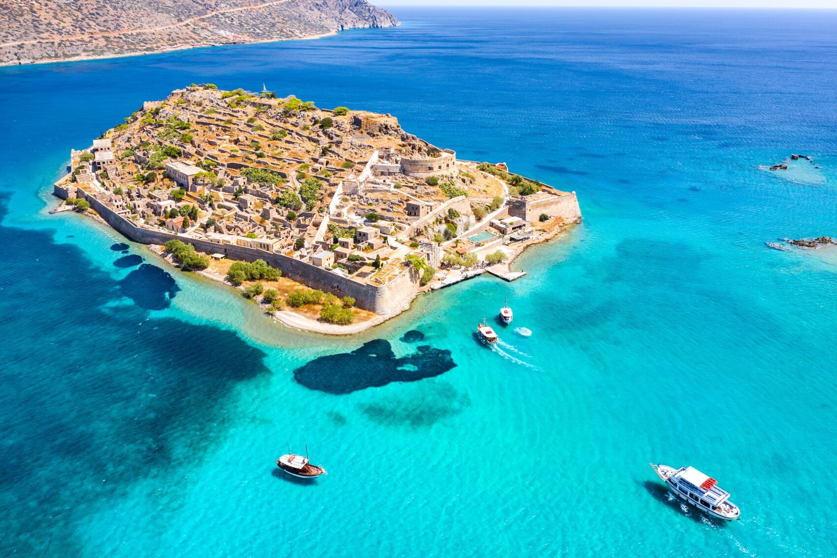 Spinalonga island fortress across the bay from Plaka